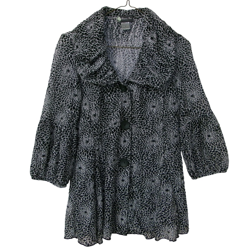 Damee Inc. Black White Abstract Print Duster Jacket Womens Size Small